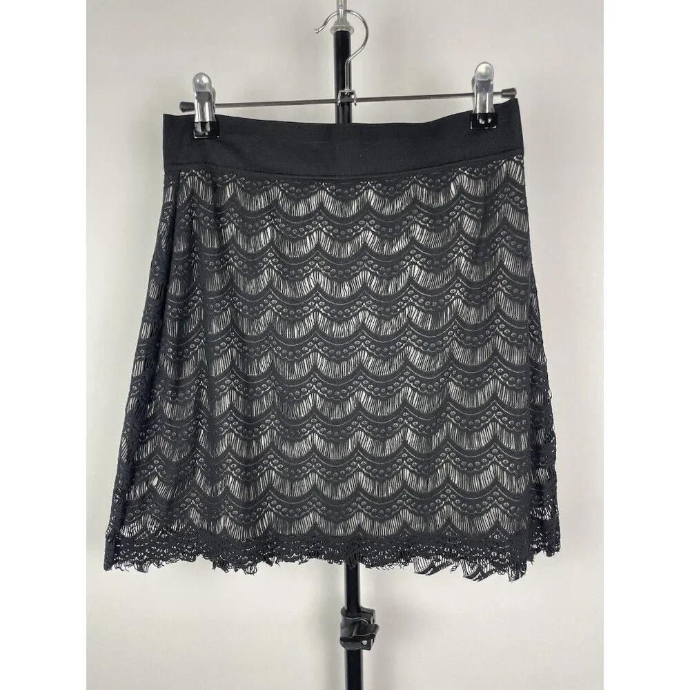 Vintage Free‎ People Black Lace Gatsby Elastic Waist Pull On Mini Skirt Size XS